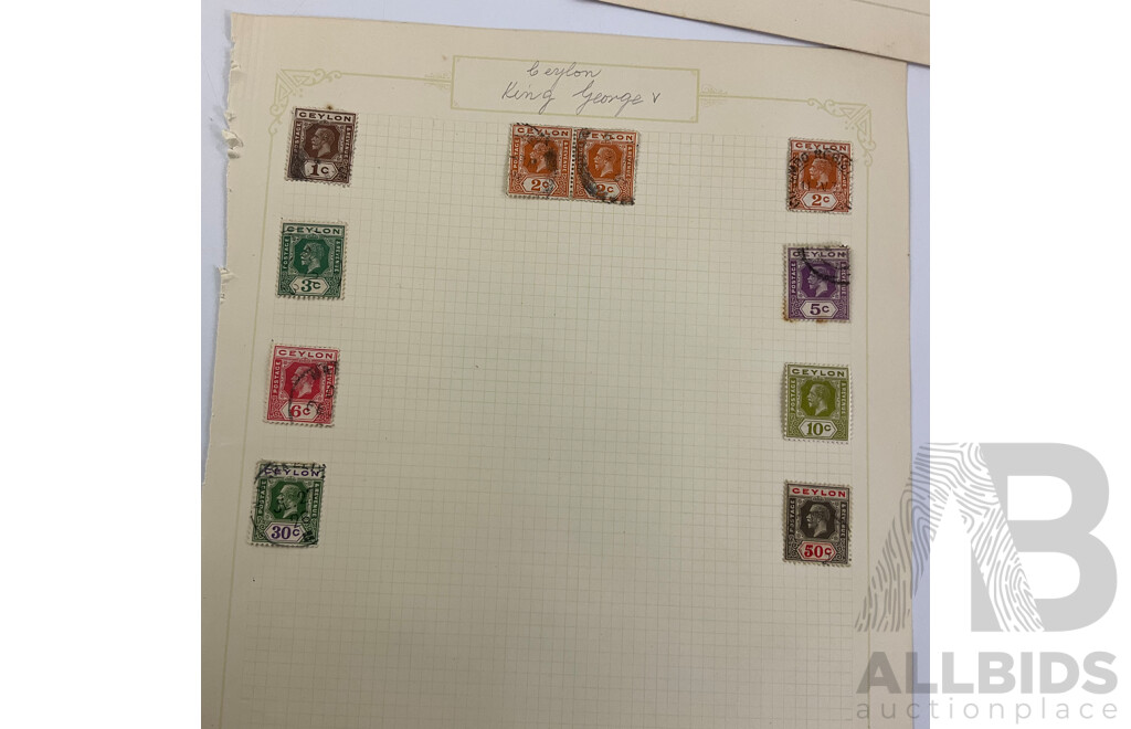 Collection of Ceylon Antique and Vintage Stamps Examples From 1860's to 1930's Including KGV, War Tax, Overprints, Hinged Mint Blocks