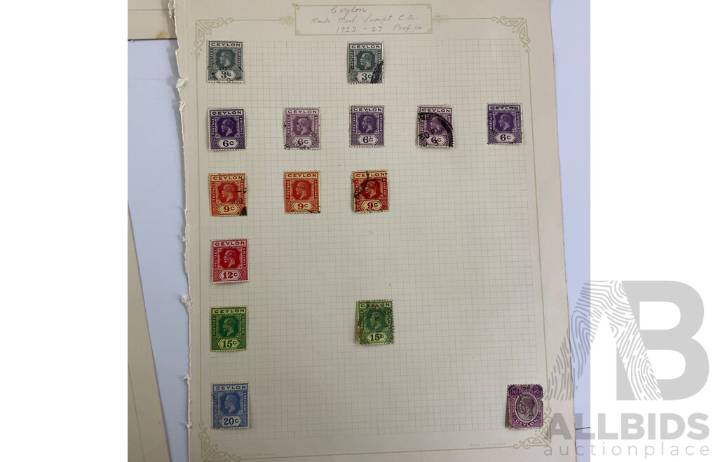 Collection of Ceylon Antique and Vintage Stamps Examples From 1860's to 1930's Including KGV, War Tax, Overprints, Hinged Mint Blocks