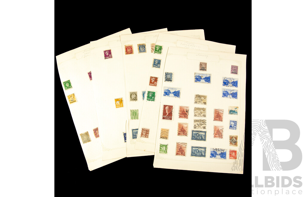 Collection of Norwegian Stamps, Examples Spanning 1860's to 1930's Including Over Prints