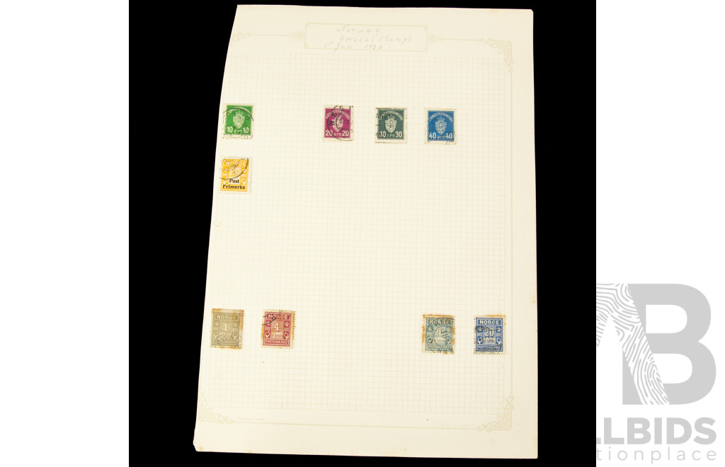 Collection of Norwegian Stamps, Examples Spanning 1860's to 1930's Including Over Prints