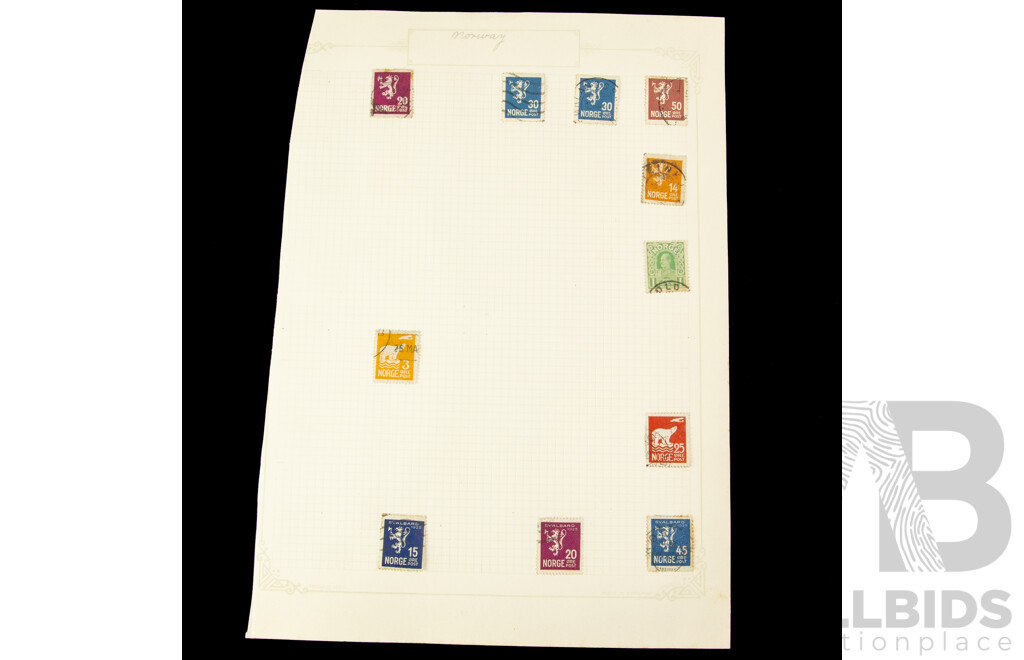 Collection of Norwegian Stamps, Examples Spanning 1860's to 1930's Including Over Prints