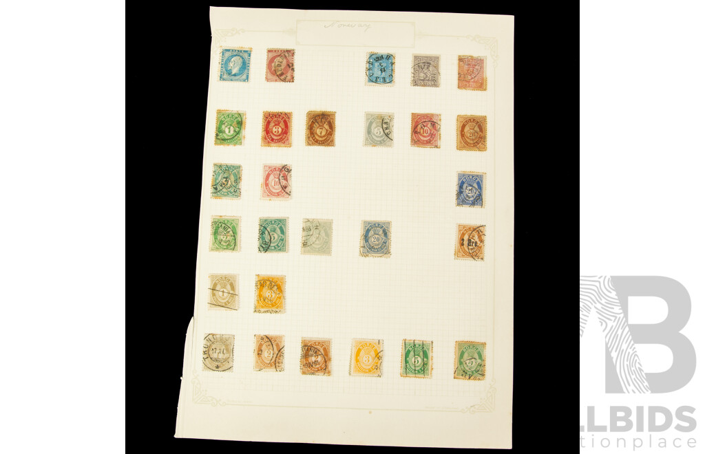 Collection of Norwegian Stamps, Examples Spanning 1860's to 1930's Including Over Prints