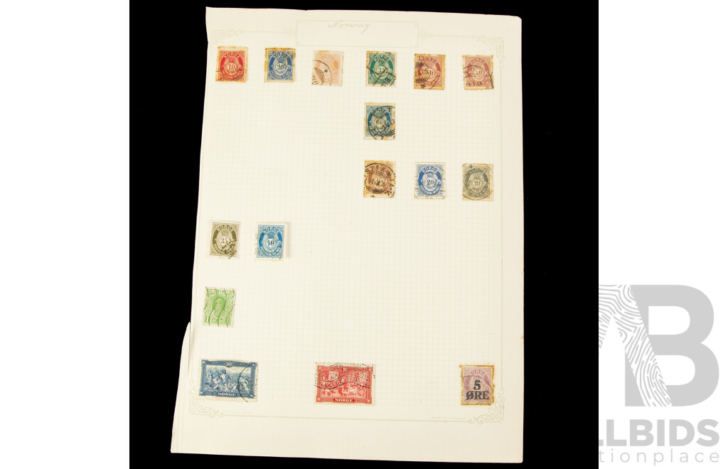 Collection of Norwegian Stamps, Examples Spanning 1860's to 1930's Including Over Prints