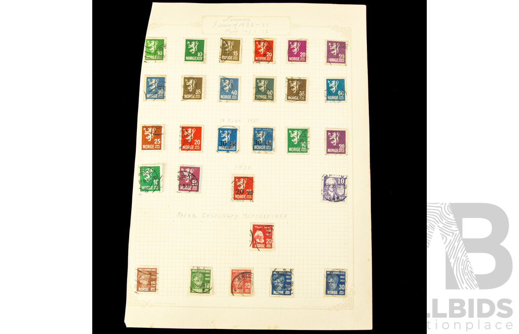 Collection of Norwegian Stamps, Examples Spanning 1860's to 1930's Including Over Prints