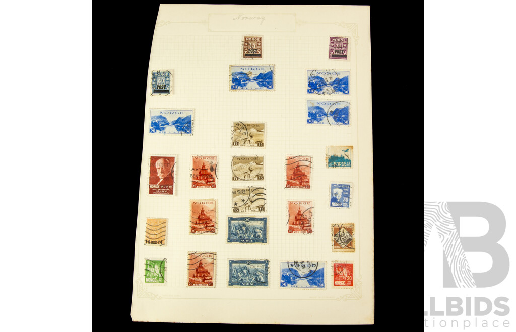 Collection of Norwegian Stamps, Examples Spanning 1860's to 1930's Including Over Prints