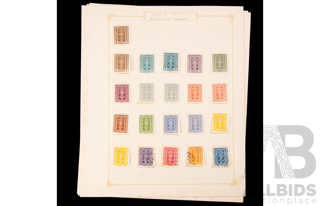 Collection of Austrian Stamps, Examples Spanning 1916 to 1920's Including Over Prints and Part Sets