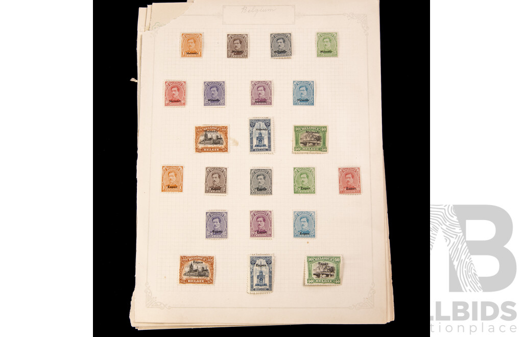 Collection of Belgium, Belgium/Congo Stamps, Examples Spanning 1910's to 1930's Including German Occupation, King Leopold III, Eupen, Ruanda Urundi Over Prints, Part Sets