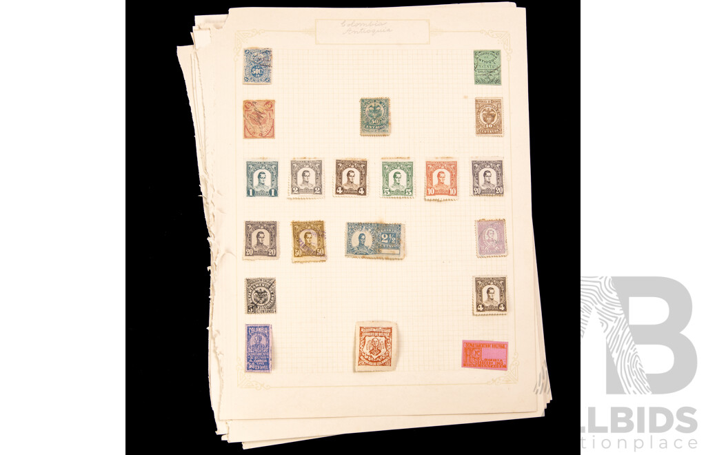 Collection of Argentina, Antioquia/United States of Colombia Stamps, Examples Spanning 1860's to 1920's Including Imperfs, Hand Cancel, Over Prints, Part Sets