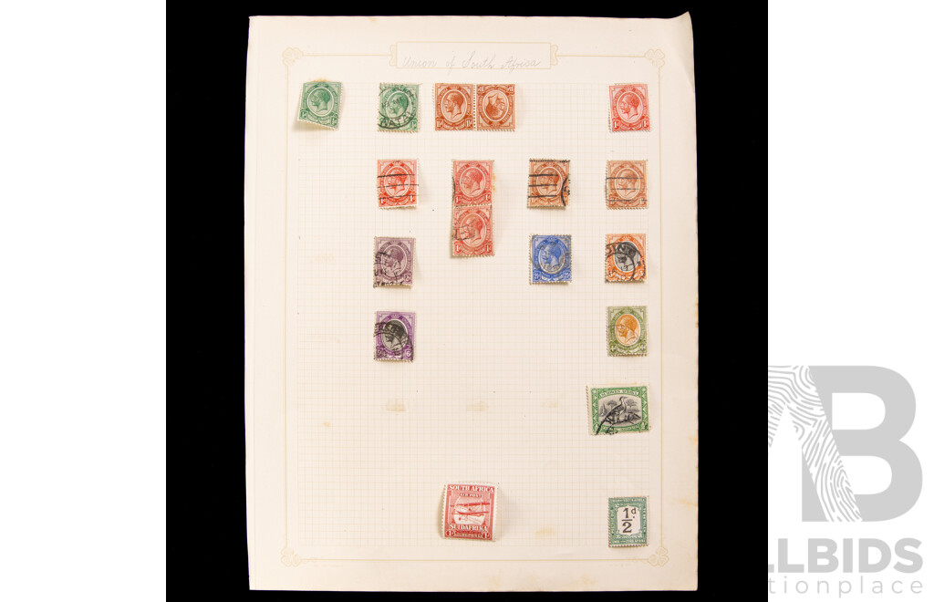 Collection of Union of South Africa Stamps, Examples Spanning 1910 to 1930's Including Hinged Mint Blocks, Imperfs, Johannesburg 1936 International Philatelic Exhibition Mini Sheet, KGV