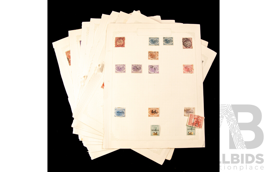 Collection of Tasmanian Stamps, Examples Spanning 1890's to 1910's Including One Pound Overprints, Revenue, Stamp Duty, Crown Over a Water Marks, QV, Kangaroo on Map, Part Set