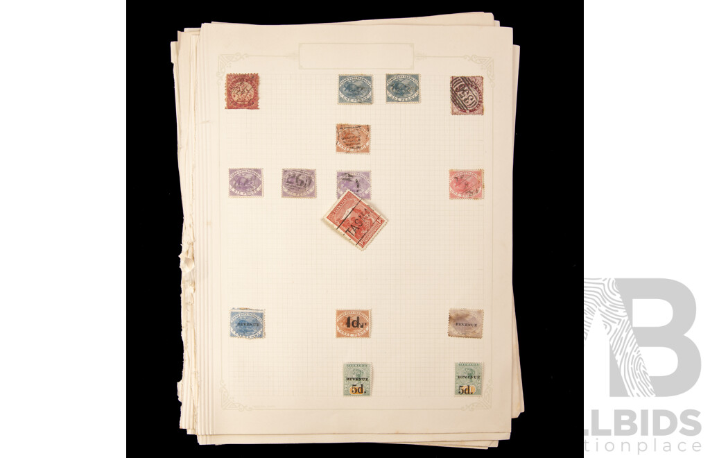 Collection of Tasmanian Stamps, Examples Spanning 1890's to 1910's Including One Pound Overprints, Revenue, Stamp Duty, Crown Over a Water Marks, QV, Kangaroo on Map, Part Set
