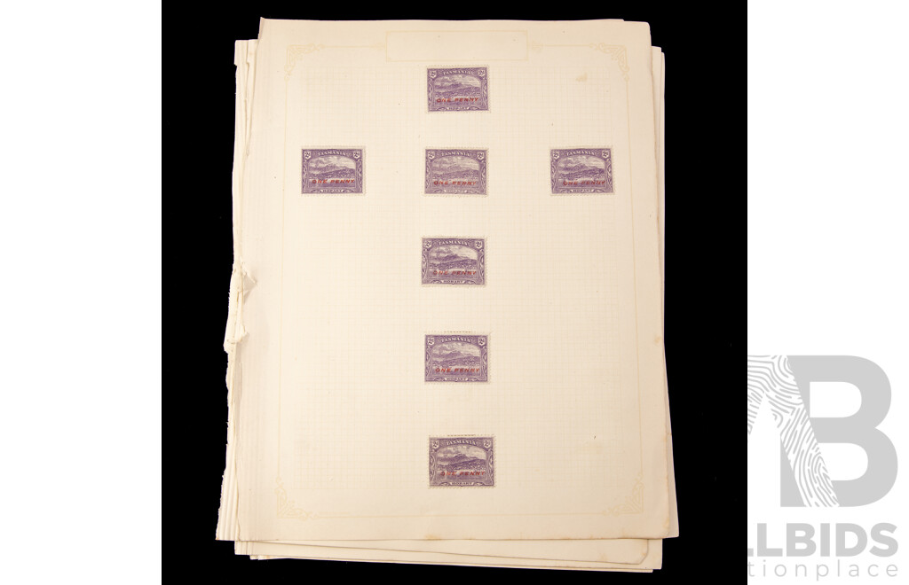 Collection of Tasmanian Stamps, Examples Spanning 1890's to 1910's Including One Pound Overprints, Revenue, Stamp Duty, Crown Over a Water Marks, QV, Kangaroo on Map, Part Set