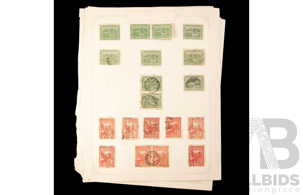 Collection of Tasmanian Stamps, Examples Spanning 1890's to 1910's Including One Pound Overprints, Revenue, Stamp Duty, Crown Over a Water Marks, QV, Kangaroo on Map, Part Set