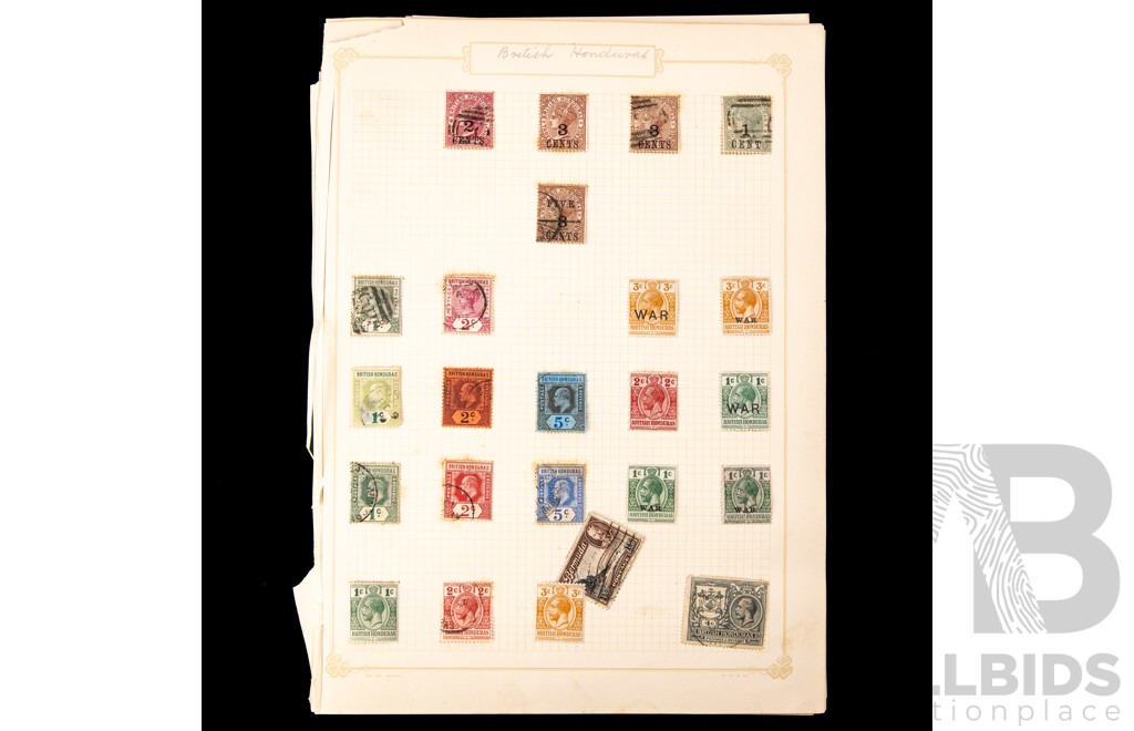 Collection of Vintage and Antique Commonwealth QV/KEVII/KGVI Stamps Including Jamaica, Bermuda, British Honduras, Heligoland, Cayman Islands, Falkland Islands, Gibraltar, Grenada