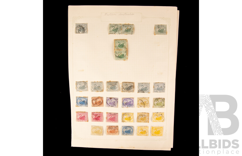 Australian Colonial/Early Federation Western Australia Swan Stamps Including Part Set, Half Penny to One Shilling