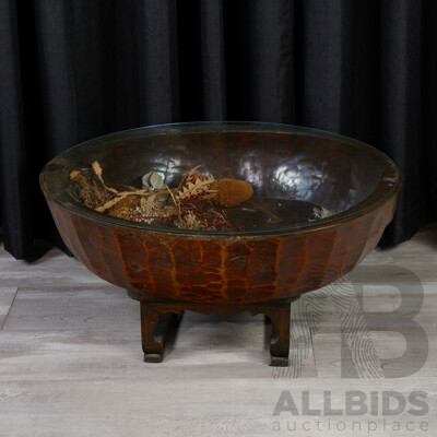 Carved Chinese Large Bowl with Glass Top and Later Stand