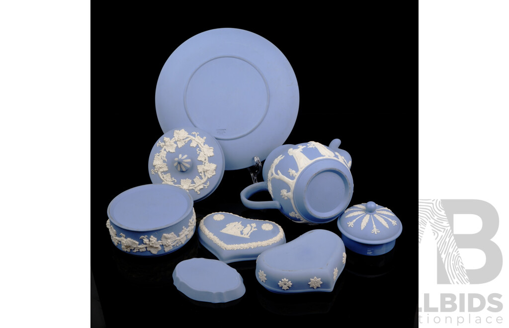 Collection Vintage Wedgwood Jasper Ware Including Lidded Teapot, Trinket Dish and More