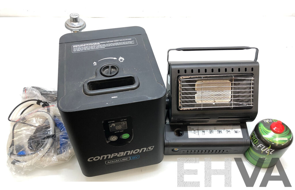 Companion Aquacube 12V Gas Hot Water Camping Shower and Companion Outdoor Gas Heater