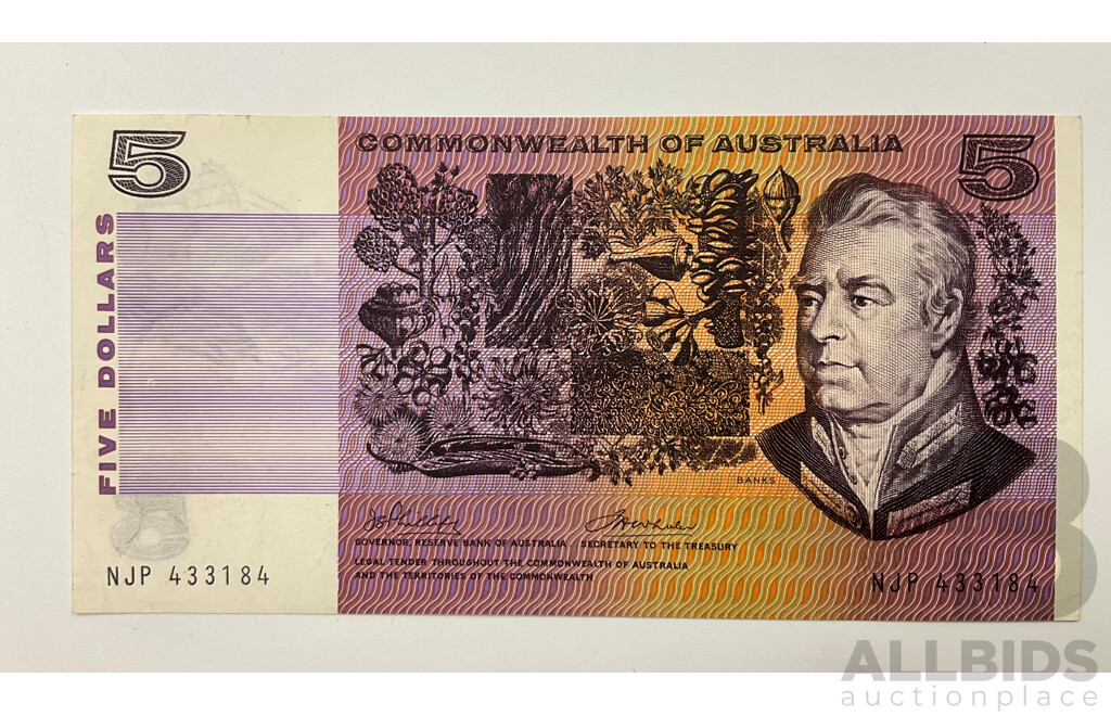 1972 Phillips Wheeler $5 Note. A/UNC NJP 433184 R205