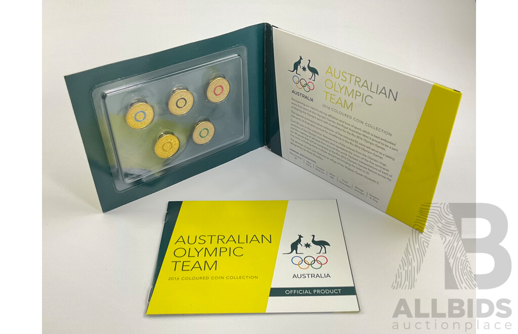 2016 Five $2 Coloured Coin Set.2016 Australian Olympic Team.