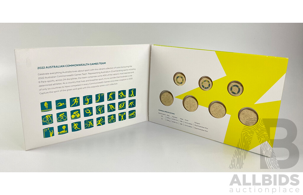 2022 Seven Coin Set Australian Commonwealth Games Team. Three $2 and Four $1 Coins