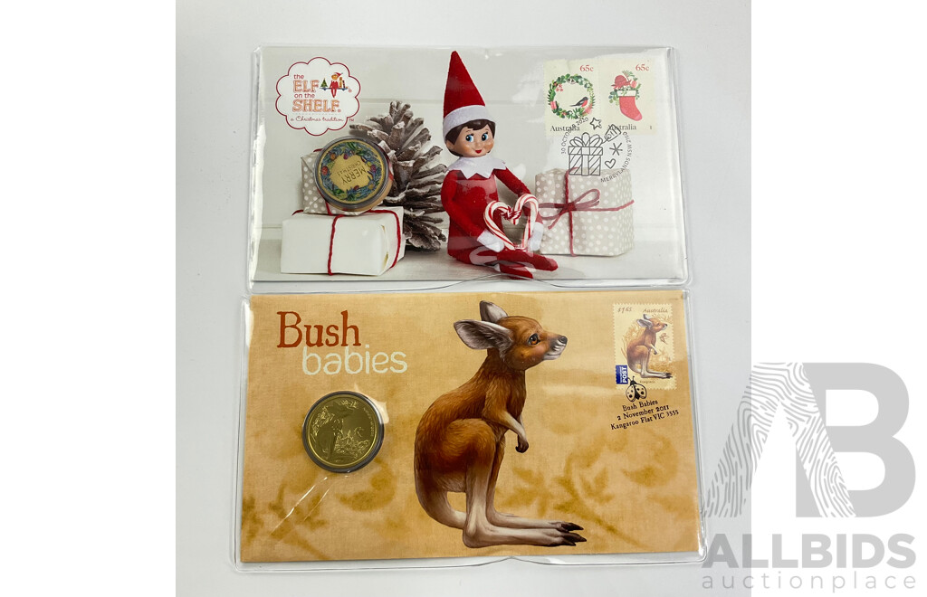 2011 Bush Babies Kangaroo $1 Coin, 2020 Elf on the Shelf Coloured $1 Coin