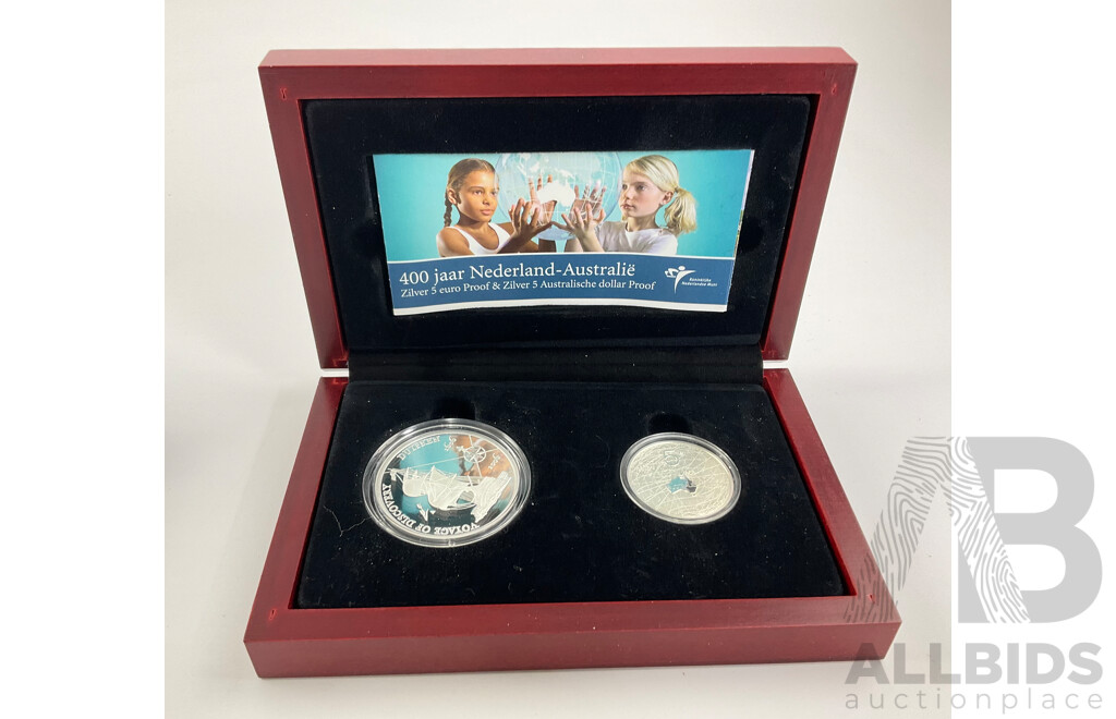 RAM 2006 Euro $5 Silver Coin,12 Grams, Australia $5 37 Grams, in Timber Case.400 Years Duyfken Discovery Australia