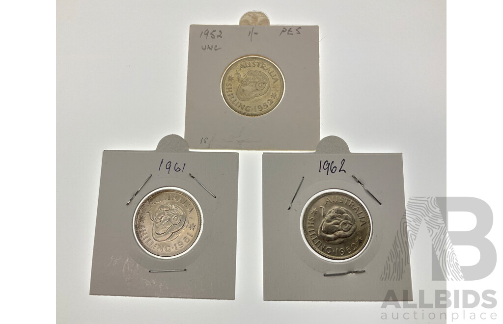 1952 1961 and 1962 Australian Shillings.