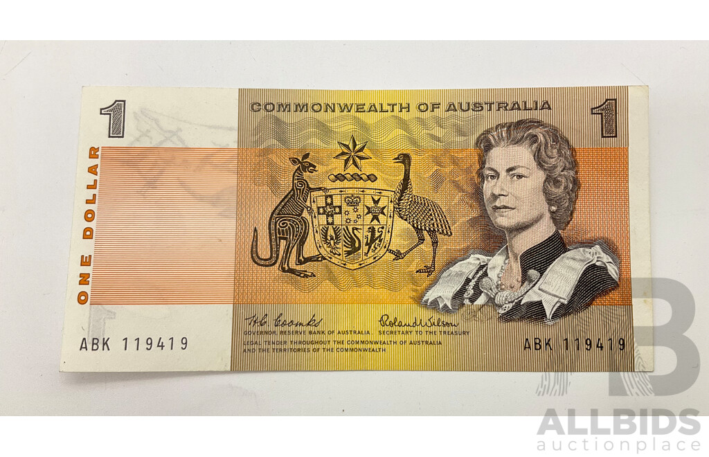 1966 Autralia $1 Note. A/UNC Coombs Wilson ABK 119419.