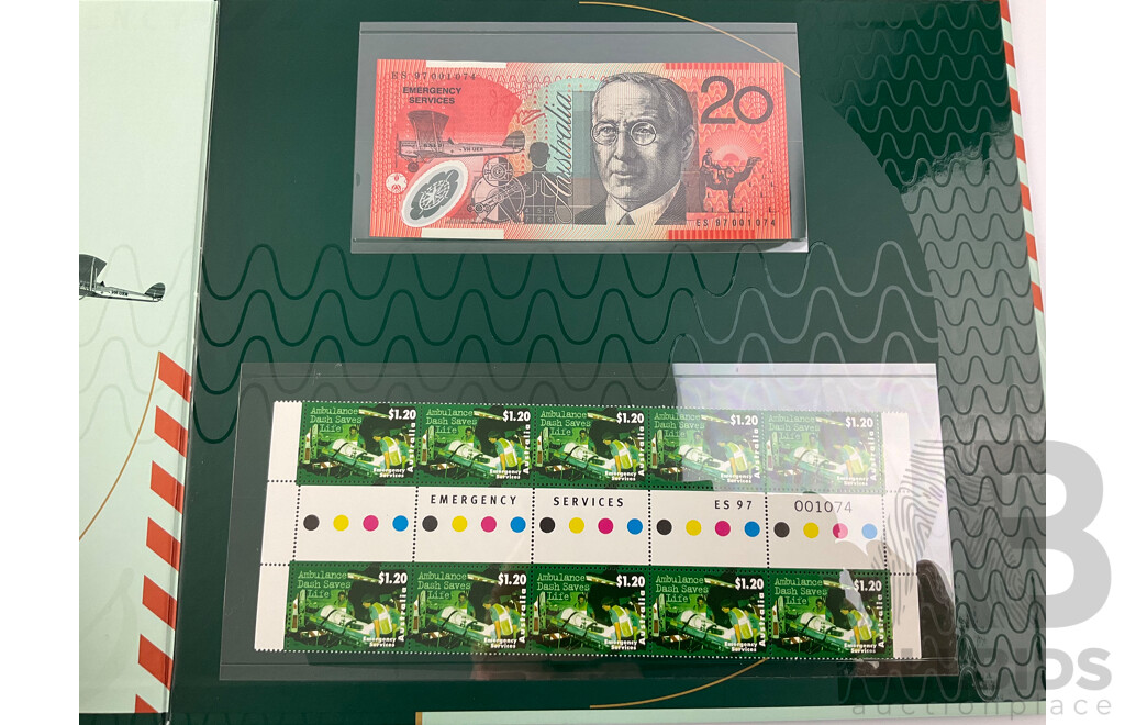 1997 $20 Note and Stamps Emergency Services Portfolio in Original Shipper.