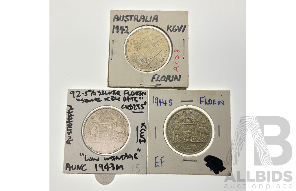 Australian Florins 1942, 1943, 1944 