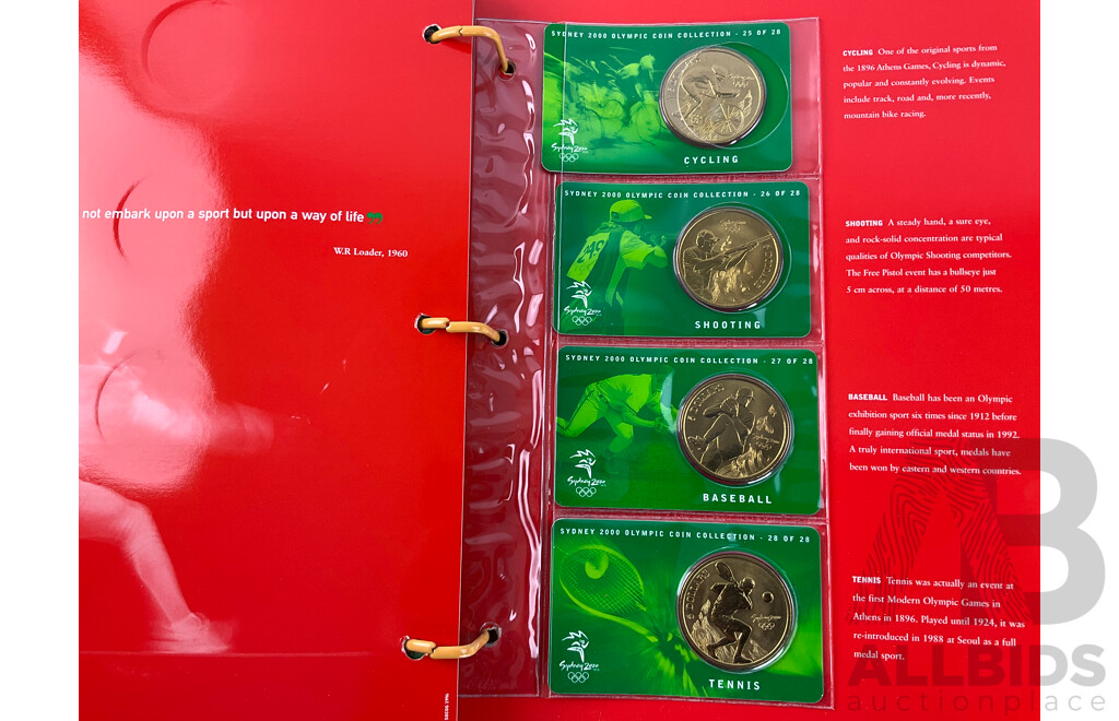 2000 Sydney Olympics Coin Album. Twenty Eight $5 Coins, Plus Members Medallion.