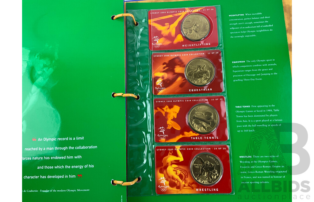 2000 Sydney Olympics Coin Album. Twenty Eight $5 Coins, Plus Members Medallion.