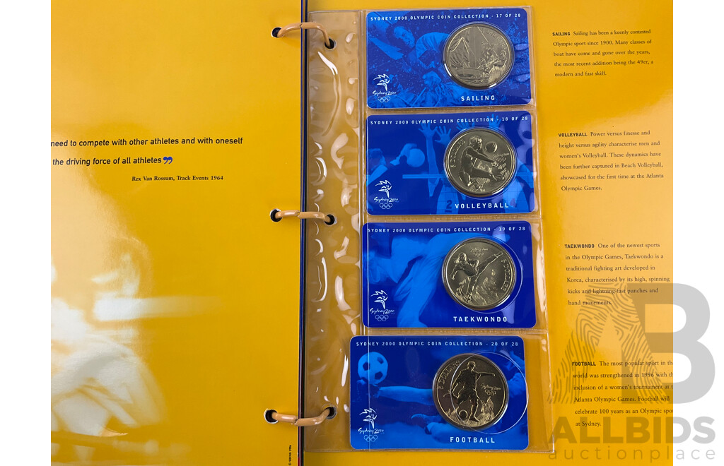 2000 Sydney Olympics Coin Album. Twenty Eight $5 Coins, Plus Members Medallion.