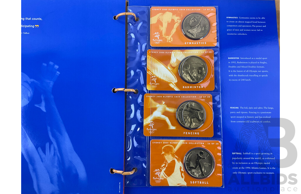 2000 Sydney Olympics Coin Album. Twenty Eight $5 Coins, Plus Members Medallion.