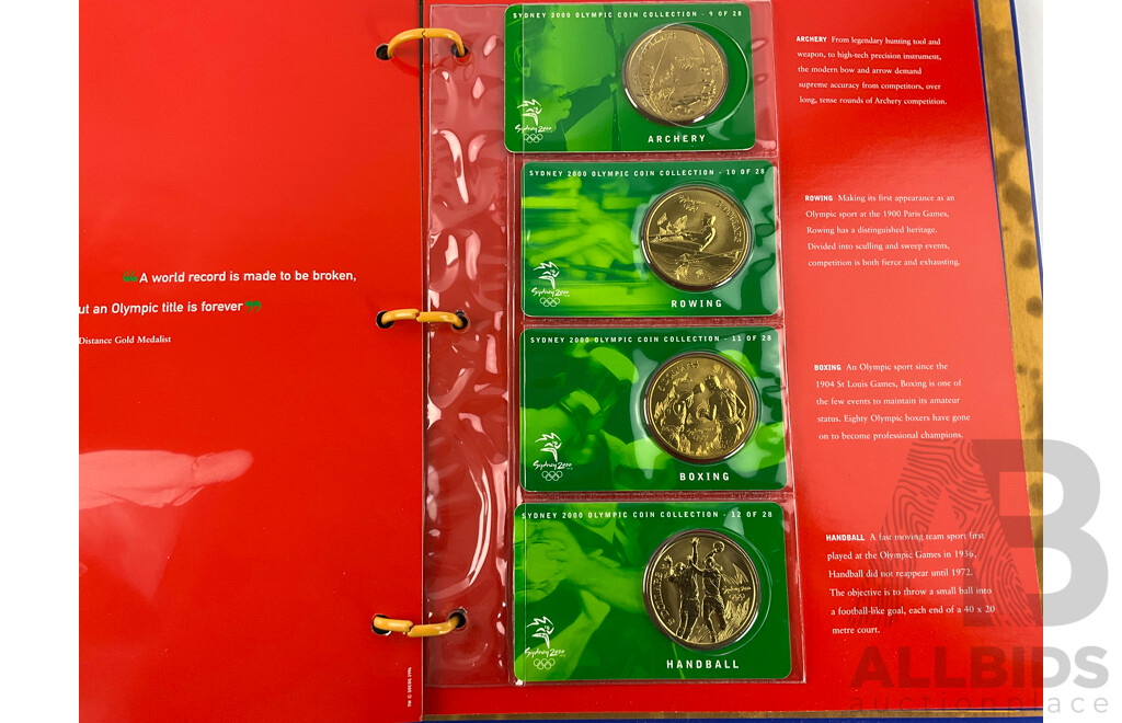 2000 Sydney Olympics Coin Album. Twenty Eight $5 Coins, Plus Members Medallion.