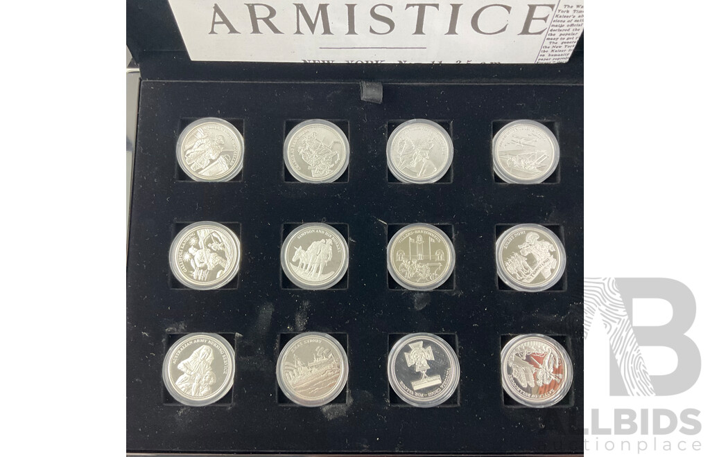 First World War Silver Commemorative Collection 16 Prooflike .333 Silver Medallions Macquarrie Mint Certificates