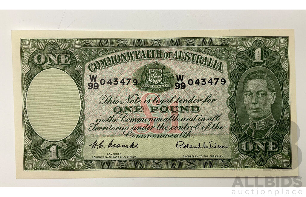 1952 Coombs Wilson One Pound Note. R32 W99 043479 A/UNC.