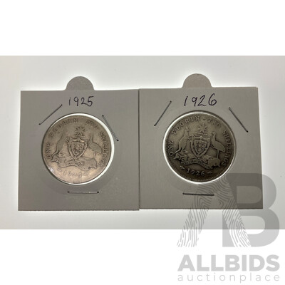 1925 and 1926 King George V Australian Florins.