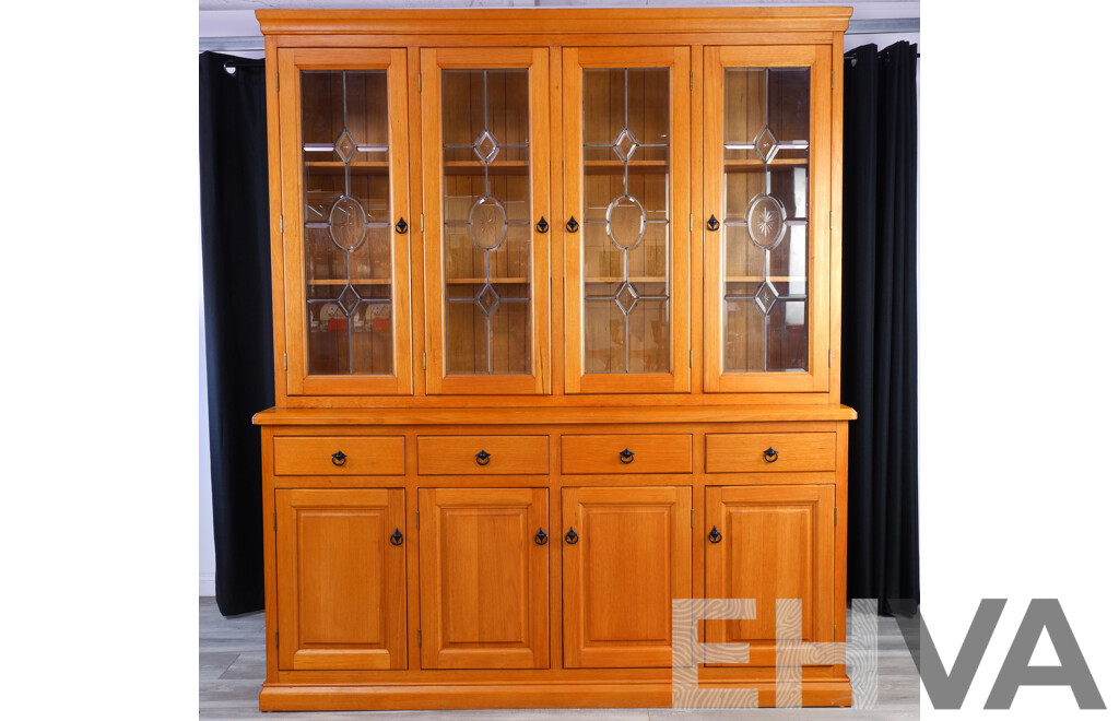 Modern Oak Kitchen Display Cabinet with Leadlight Doors