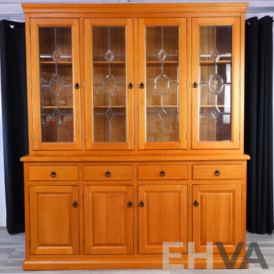 Modern Oak Kitchen Display Cabinet with Leadlight Doors