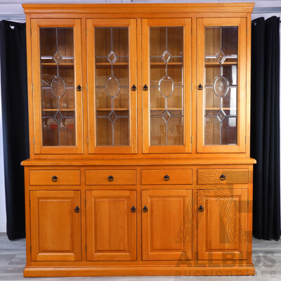 Modern Oak Kitchen Display Cabinet with Leadlight Doors