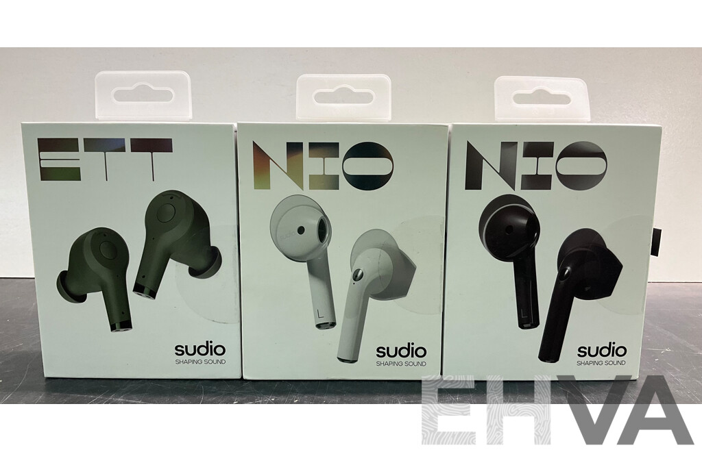 SUDIO NIO (x2) & ETT True Wireless Earphones - Lot of 3 - ORP $400.00