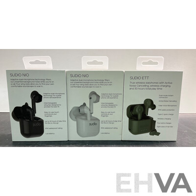 SUDIO NIO (x2) & ETT True Wireless Earphones - Lot of 3 - ORP $400.00
