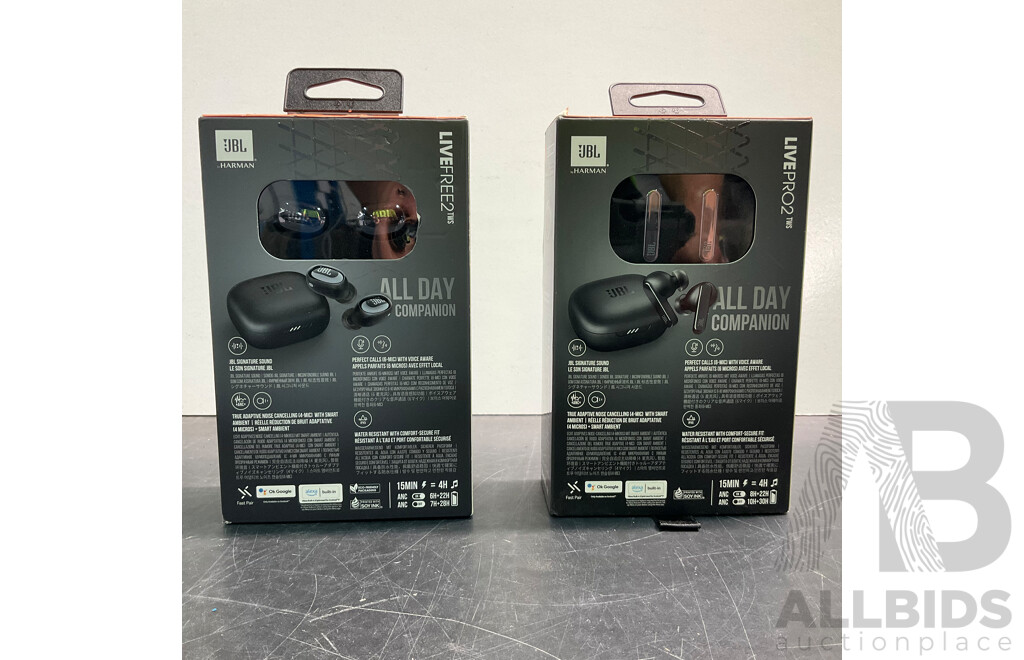 JBL LiveFree2 & Pro2 Earphones - Lot of 2 - ORP $399.00