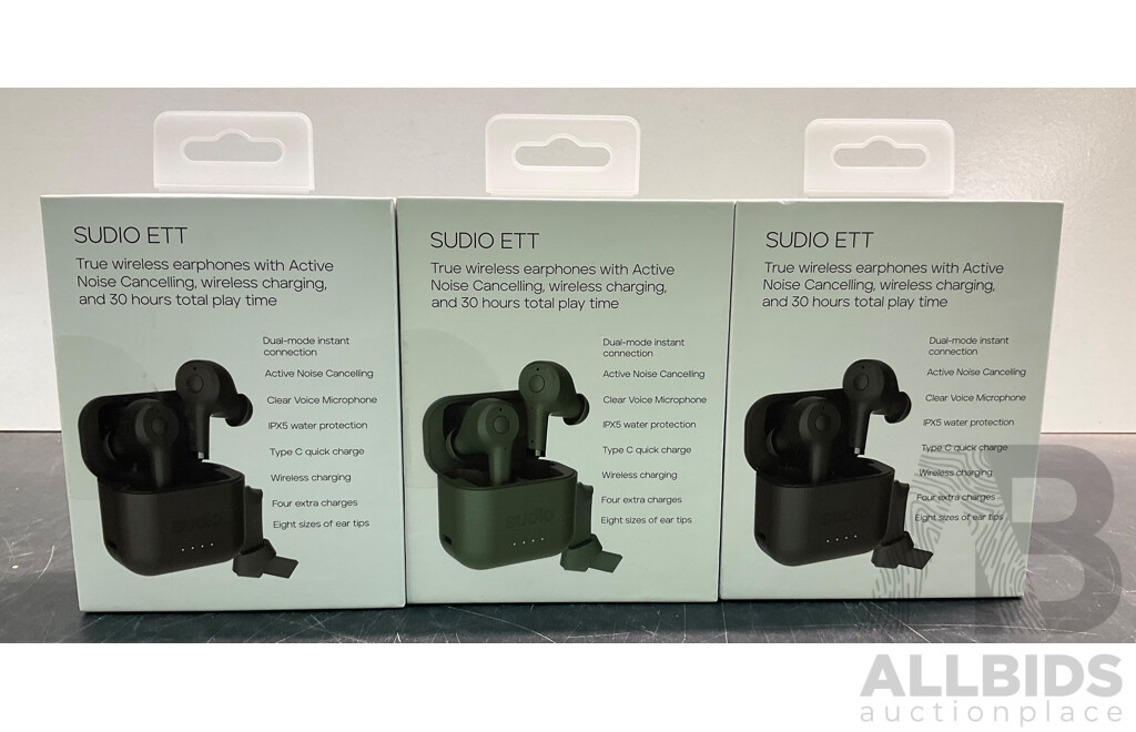 SUDIO ETT True Wireless Earphones - Lot of 3 - ORP $450.00