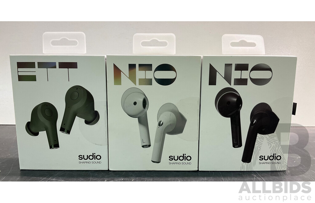 SUDIO NIO (x2) & ETT True Wireless Earphones - Lot of 3 - ORP $400.00