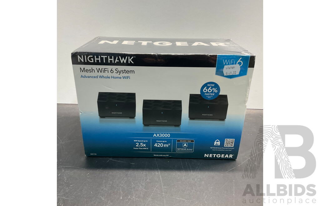 NETGEAR Nighthawk AX3000 Dual-band Mesh WiFi 6 System (3 Pack) - MK73S - ORP$649.00