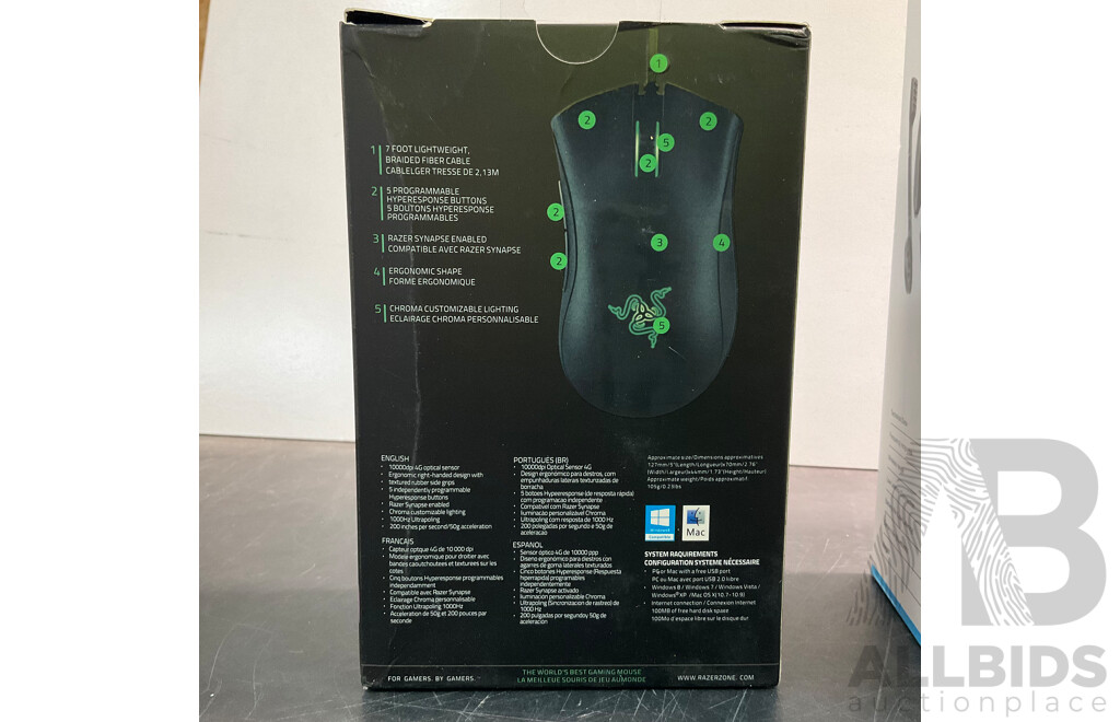 EPOS Sennheiser GSP 670 Gaming Series Wireless Headset, Razer Deathadder Chroma Mouse, RGB Mouse Pad - Lot of 3 - ORP $229.00