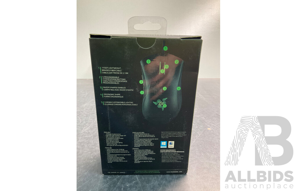 Razer Deathadder Chroma Mouses - Lot of 4 - ORP $600.00